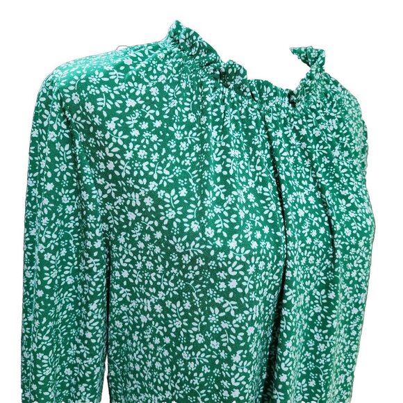 Adrianna Papell Floral Green Long Sleeve Blouse Round Ruffle Neck Size L NEW NWT - Picture 6 of 10